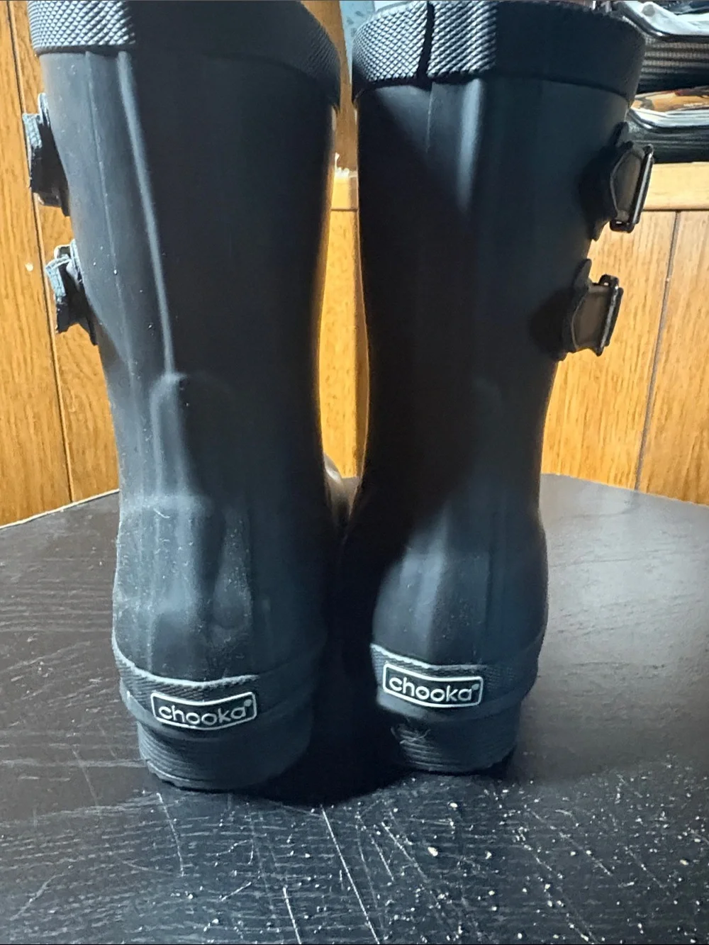 chooka Matte Black Short Rain Boots with Dual Buckles